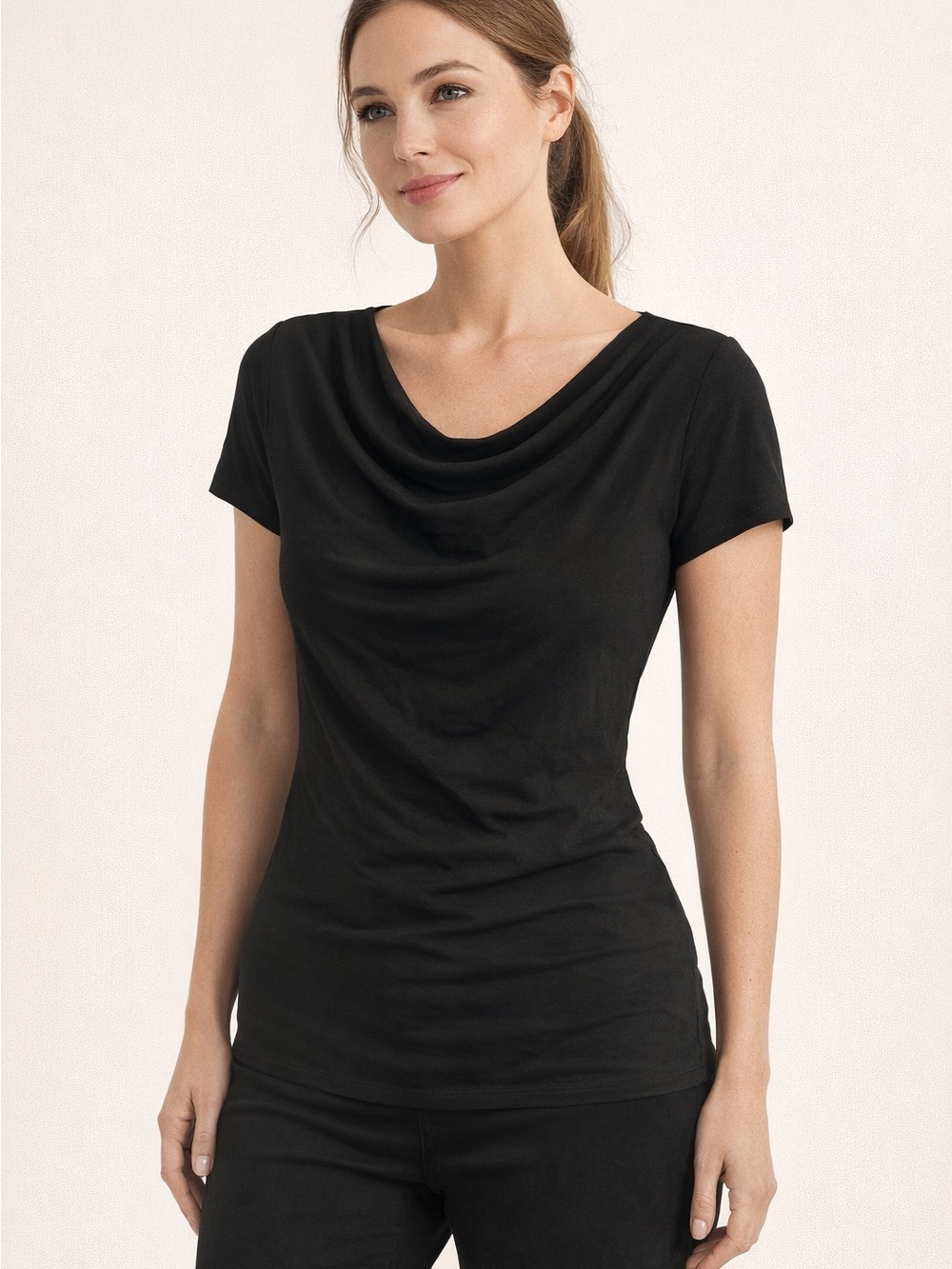Nordstrom Black Short Sleeve Draped Neck Tee